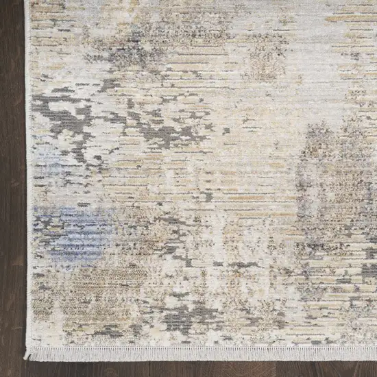 Beige Teal Blue and Gray Abstract Area Rug With Fringe Photo 4