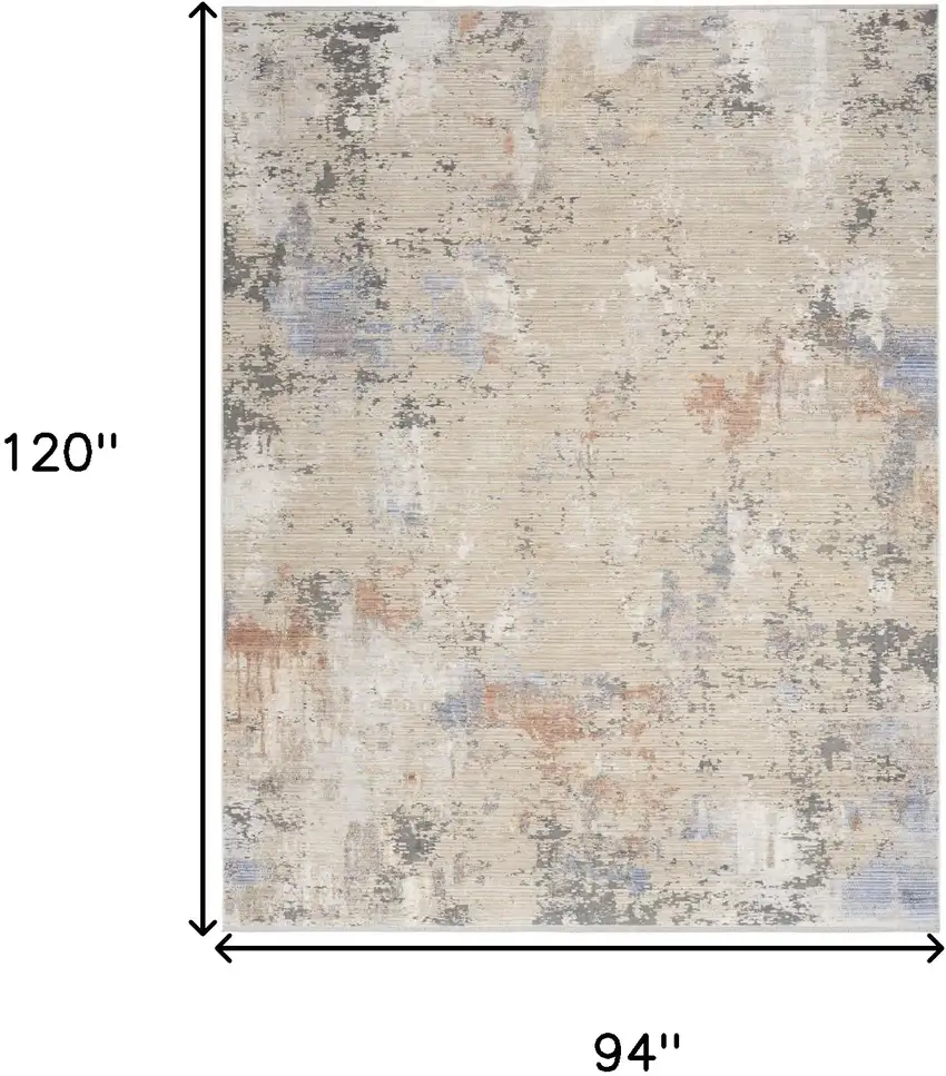 Beige Teal Blue and Gray Abstract Area Rug With Fringe Photo 3
