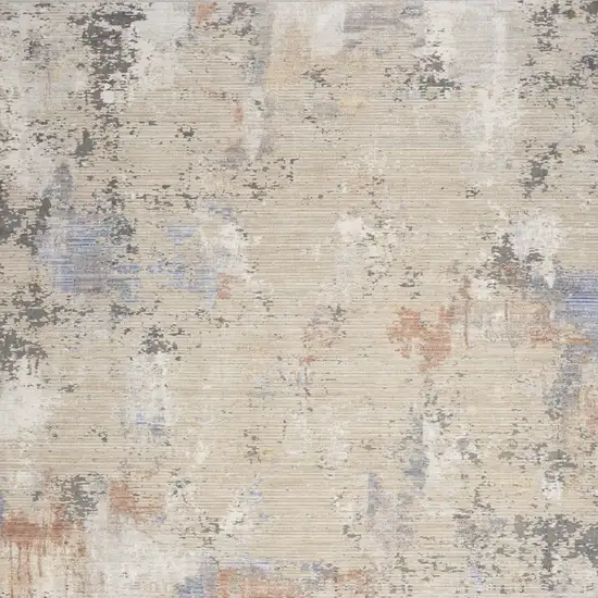 Beige Teal Blue and Gray Abstract Area Rug With Fringe Photo 7