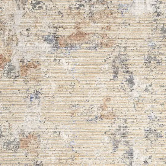 Beige Teal Blue and Gray Abstract Area Rug With Fringe Photo 4