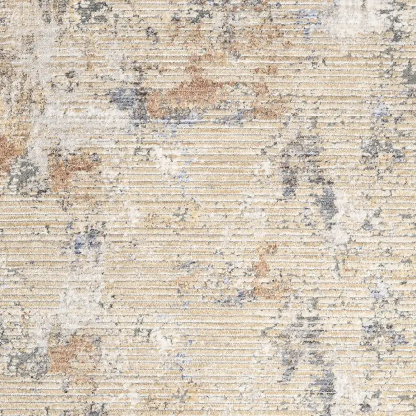 Beige Teal Blue and Gray Abstract Area Rug With Fringe Photo 4