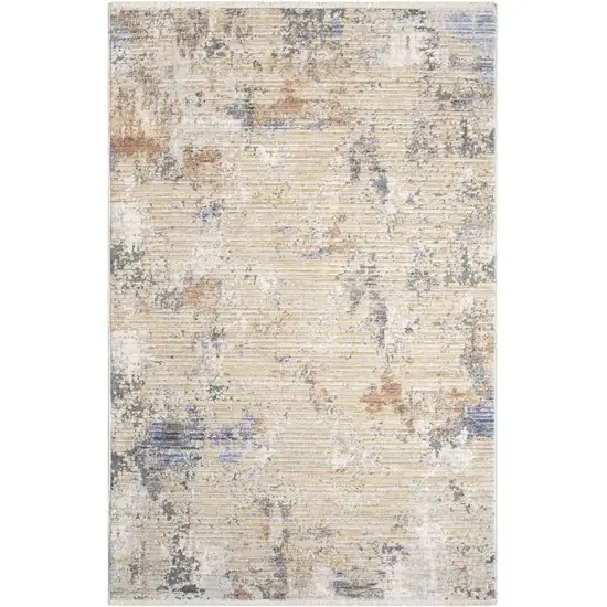 Beige Teal Blue and Gray Abstract Area Rug With Fringe Photo 1