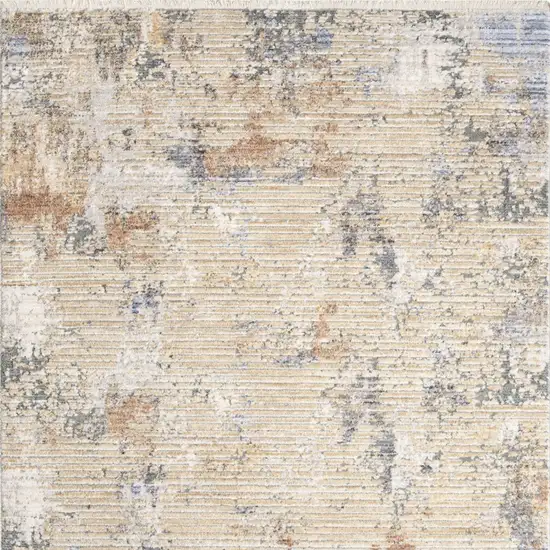 Beige Teal Blue and Gray Abstract Area Rug With Fringe Photo 6