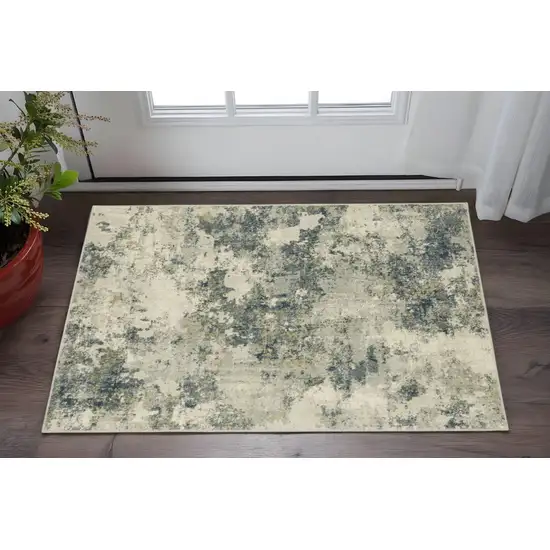 Beige Teal Grey And Gold Abstract Power Loom Stain Resistant Area Rug Photo 1