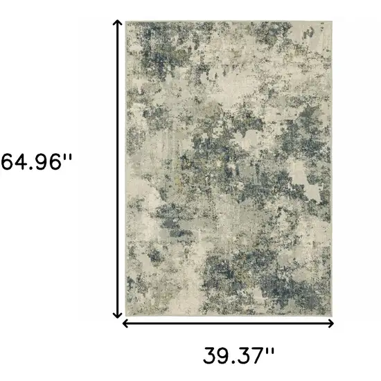 Beige Teal Grey And Gold Abstract Power Loom Stain Resistant Area Rug Photo 10