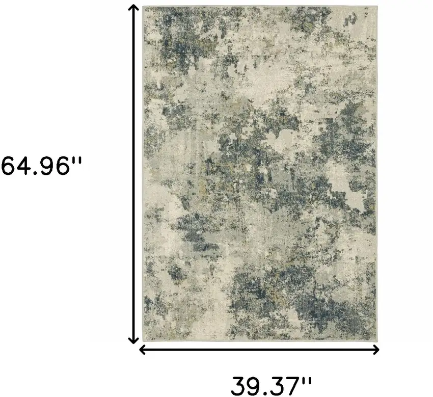 Beige Teal Grey And Gold Abstract Power Loom Stain Resistant Area Rug Photo 10