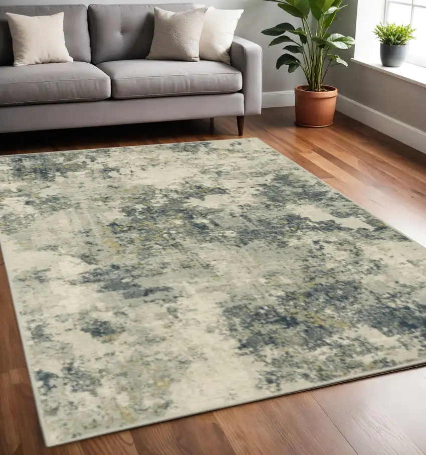 Beige Teal Grey And Gold Abstract Power Loom Stain Resistant Area Rug Photo 1