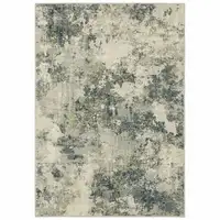 Photo of Beige Teal Grey And Gold Abstract Power Loom Stain Resistant Area Rug