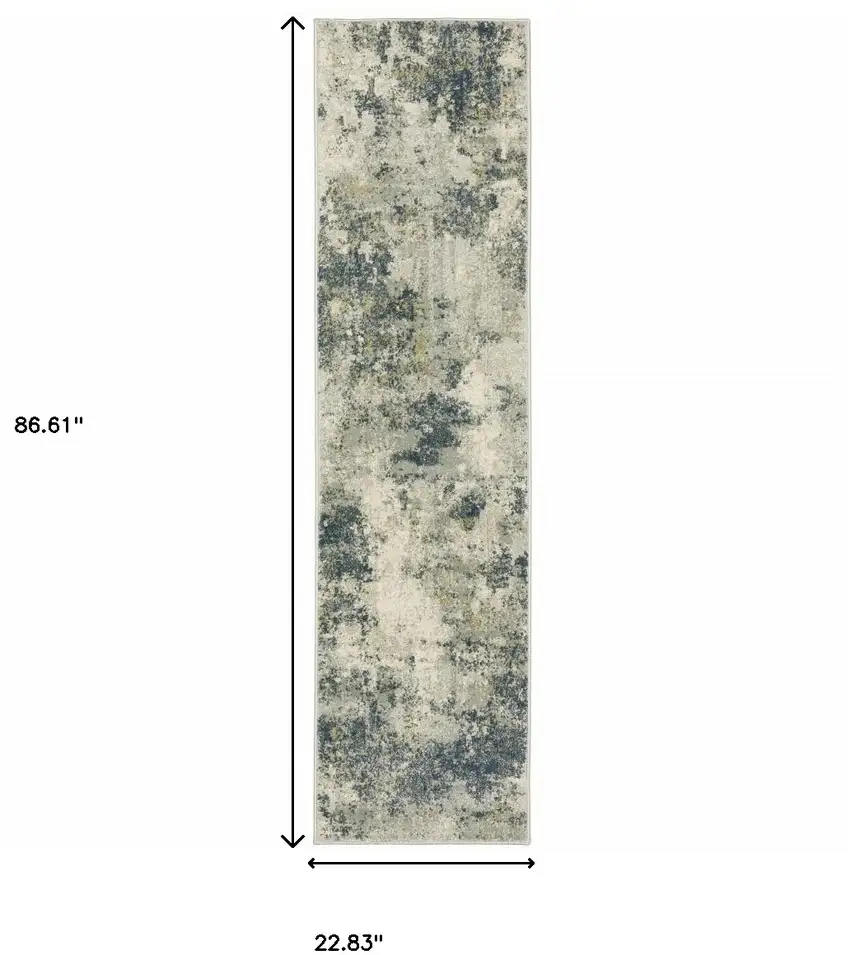 Beige Teal Grey And Gold Abstract Power Loom Stain Resistant Runner Rug Photo 9