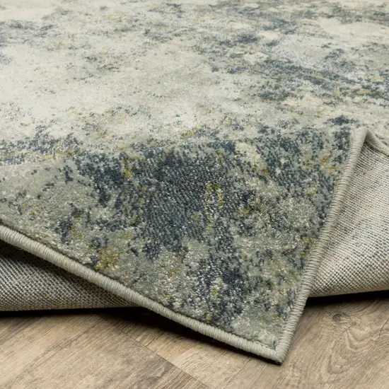 Beige Teal Grey And Gold Abstract Power Loom Stain Resistant Runner Rug Photo 8