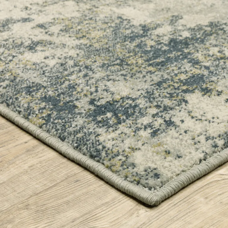 Beige Teal Grey And Gold Abstract Power Loom Stain Resistant Runner Rug Photo 4