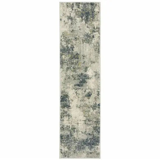 Beige Teal Grey And Gold Abstract Power Loom Stain Resistant Runner Rug Photo 1