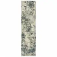 Photo of Beige Teal Grey And Gold Abstract Power Loom Stain Resistant Runner Rug