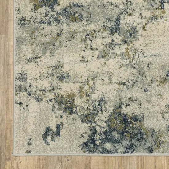 Beige Teal Grey And Gold Abstract Power Loom Stain Resistant Runner Rug Photo 3