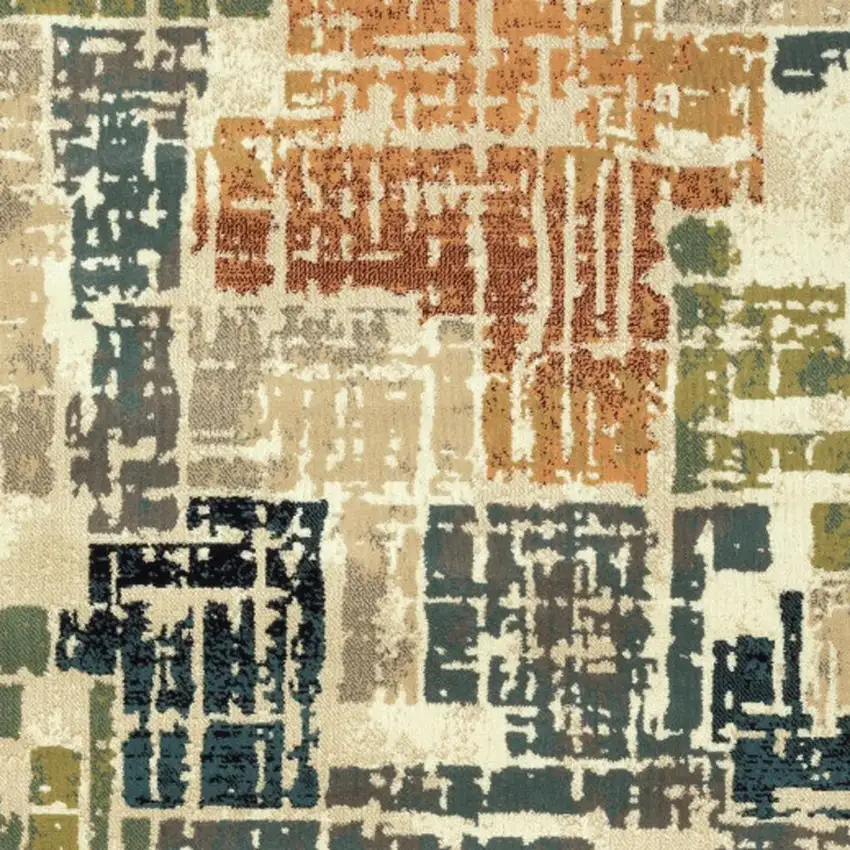 Beige Terracotta Green Navy And Grey Abstract Power Loom Stain Resistant Area Rug Photo 6