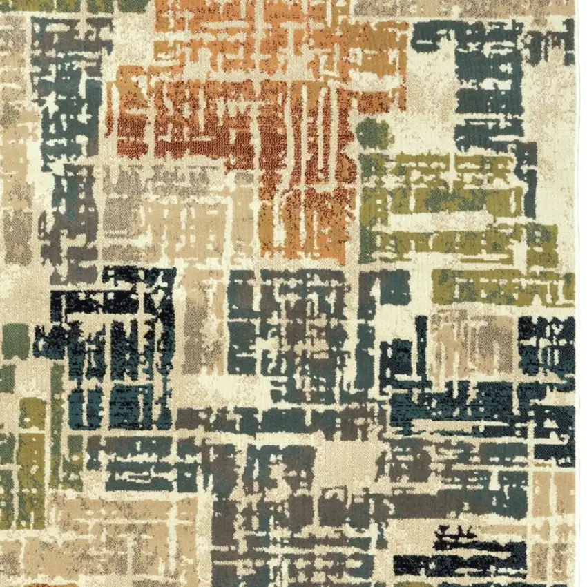 Beige Terracotta Green Navy And Grey Abstract Power Loom Stain Resistant Area Rug Photo 3