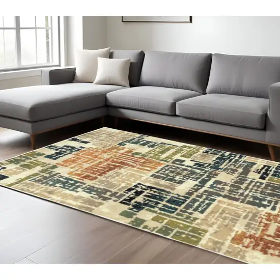 Beige Terracotta Green Navy And Grey Abstract Power Loom Stain Resistant Area Rug Photo 2