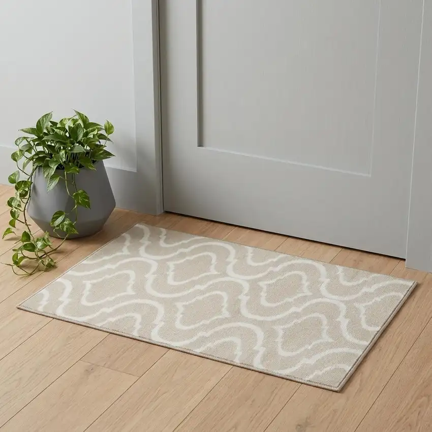 Beige Trellis Power Loom Area Rug Photo 1