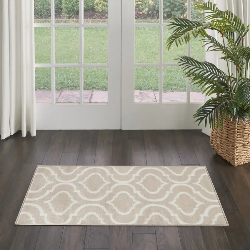 Beige Trellis Power Loom Area Rug Photo 3