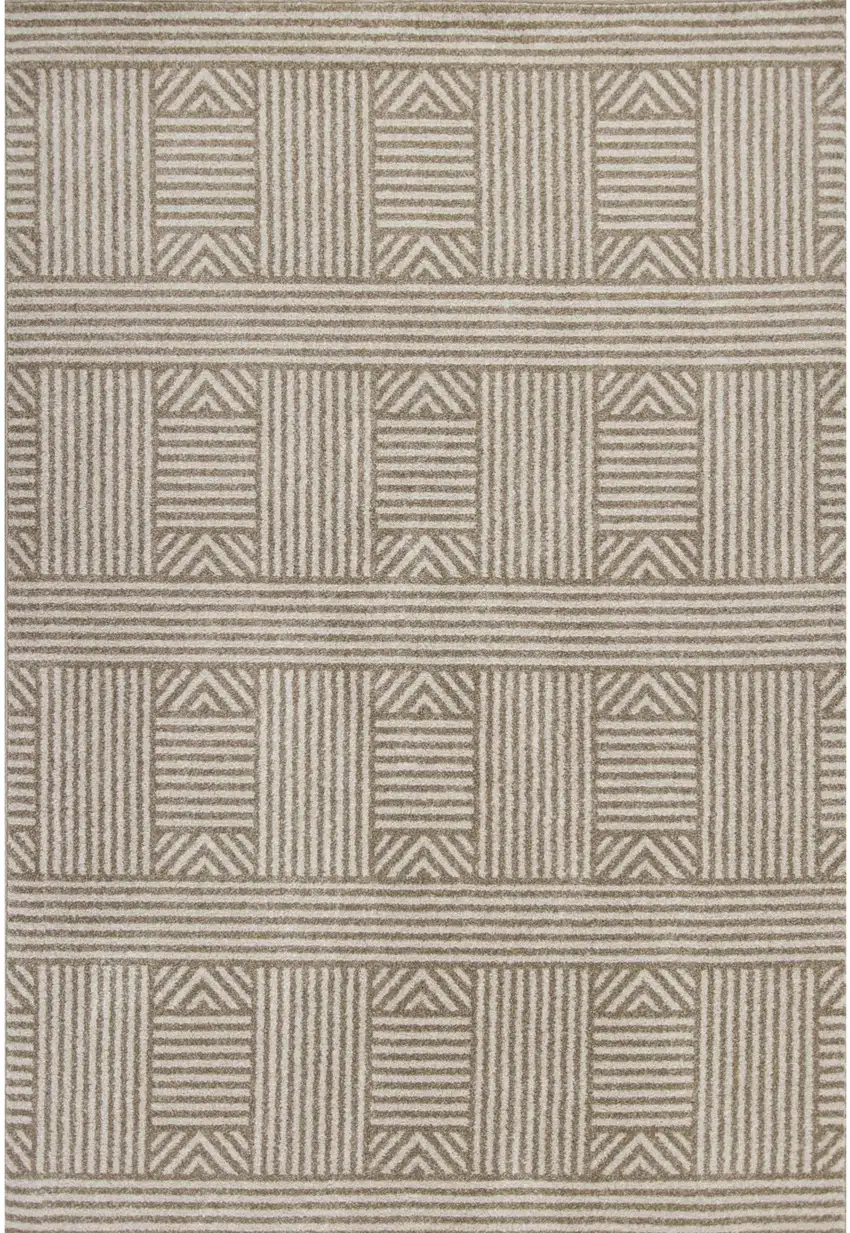 Beige and Ivory Geometric Indoor Outdoor Area Rug Photo 2