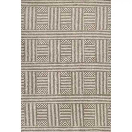 Beige and Ivory Geometric Indoor Outdoor Area Rug Photo 2
