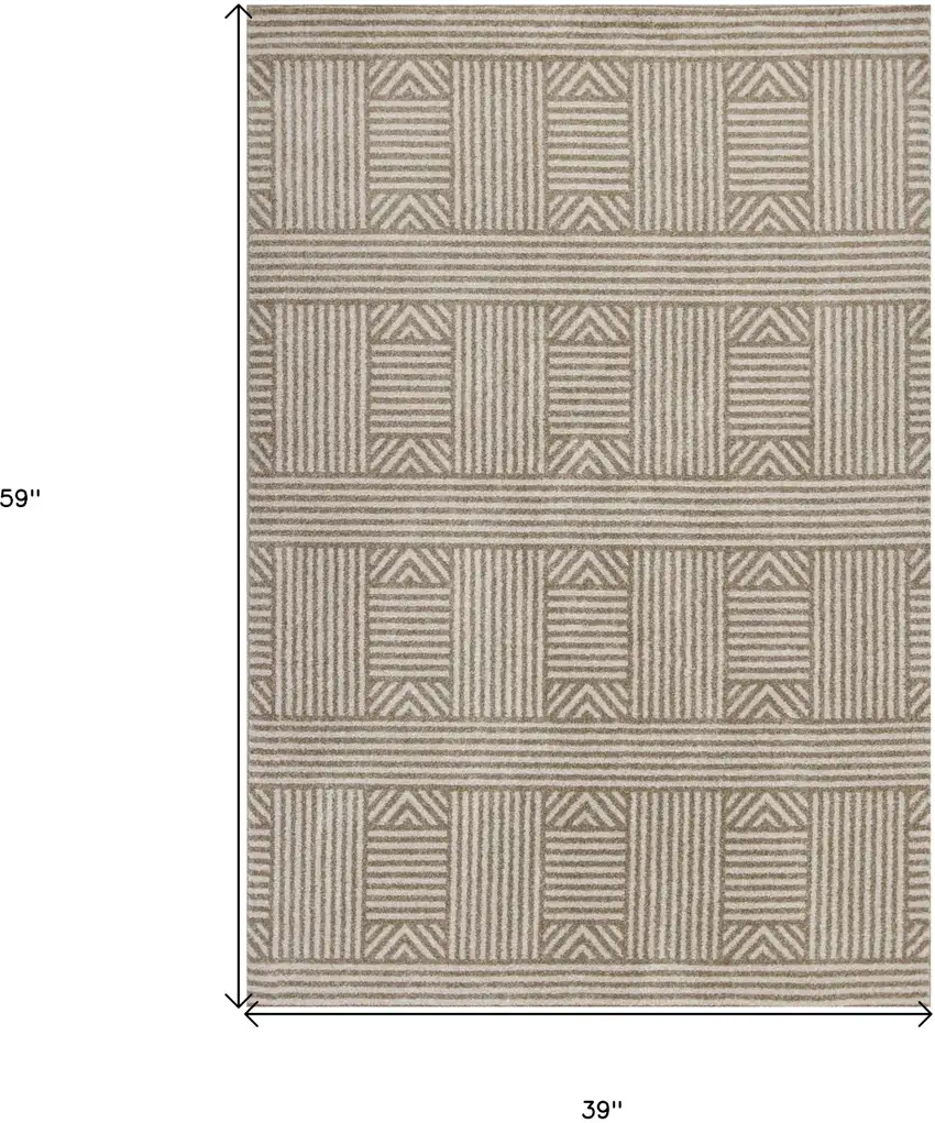 Beige and Ivory Geometric Indoor Outdoor Area Rug Photo 3