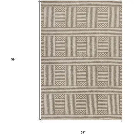 Beige and Ivory Geometric Indoor Outdoor Area Rug Photo 3