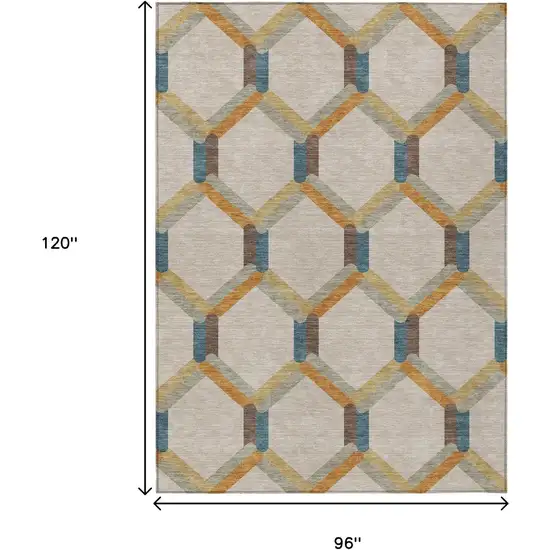 Beige Wheat And Blue Geometric Washable Indoor Outdoor Area Rug Photo 3