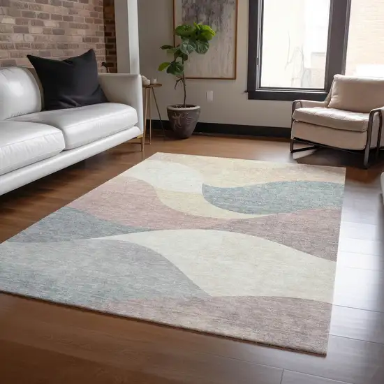 Beige Wheat And Copper Abstract Washable Indoor Outdoor Area Rug Photo 7