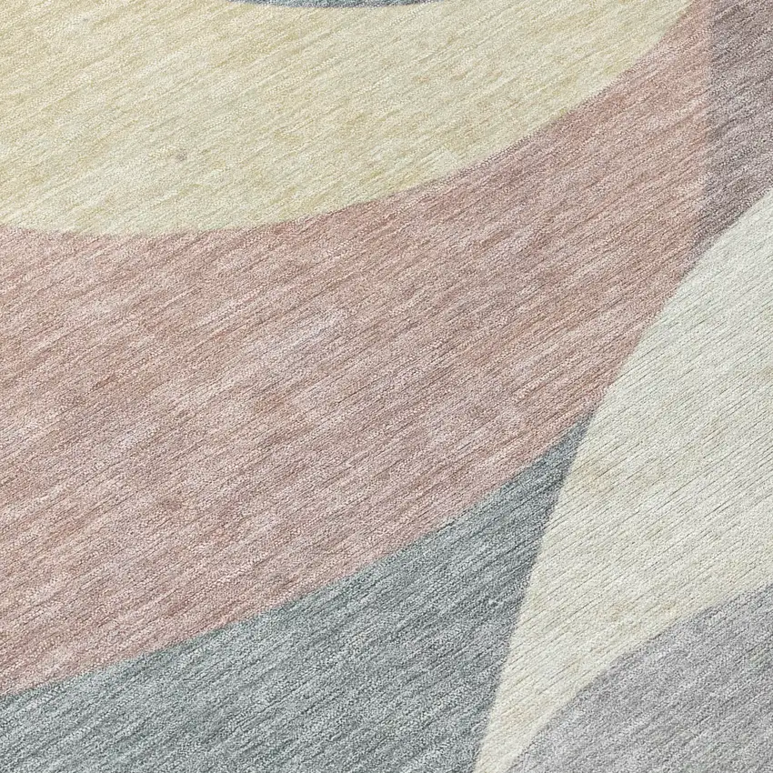 Beige Wheat And Copper Abstract Washable Indoor Outdoor Area Rug Photo 6