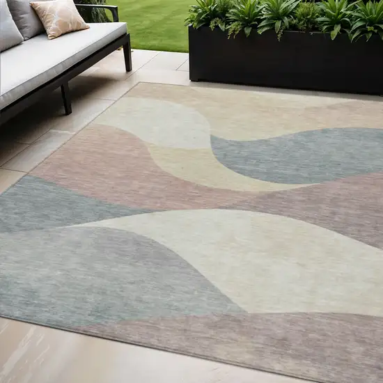 Beige Wheat And Copper Abstract Washable Indoor Outdoor Area Rug Photo 2