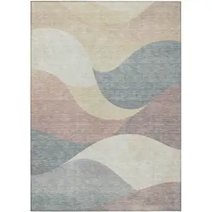 Photo of Beige Wheat And Copper Abstract Washable Indoor Outdoor Area Rug