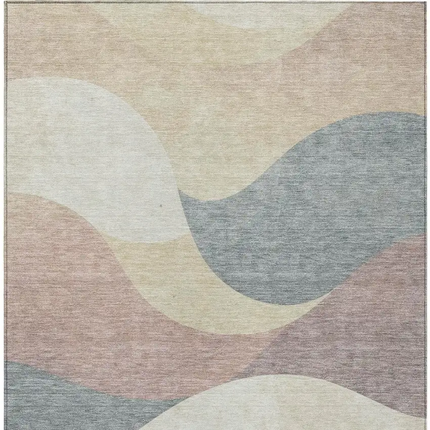 Beige Wheat And Copper Abstract Washable Indoor Outdoor Area Rug Photo 4