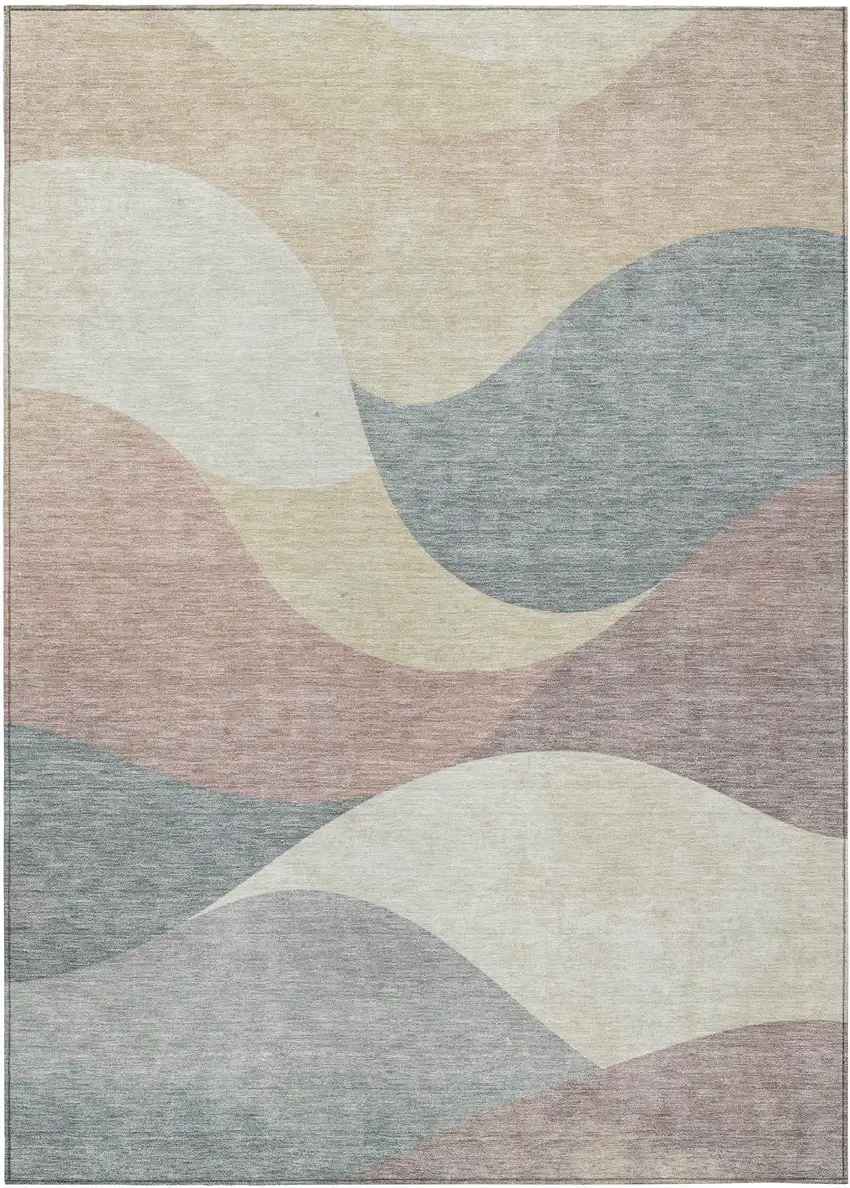 Beige Wheat And Copper Abstract Washable Indoor Outdoor Area Rug Photo 1
