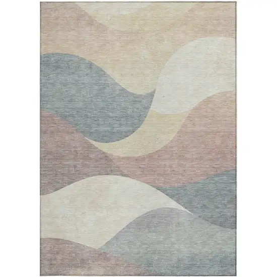 Beige Wheat And Copper Abstract Washable Indoor Outdoor Area Rug Photo 4