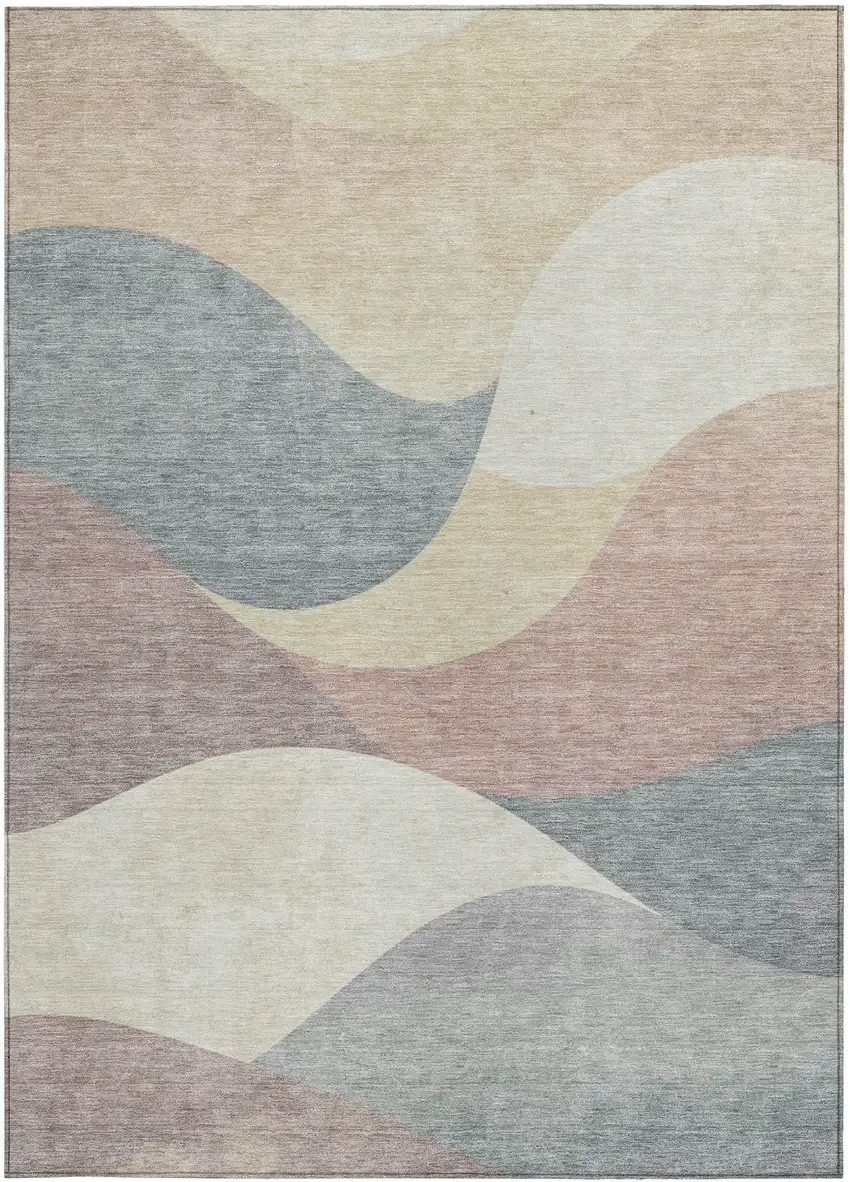 Beige Wheat And Copper Abstract Washable Indoor Outdoor Area Rug Photo 4