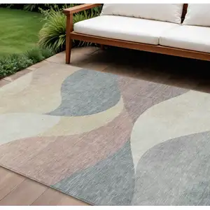 Photo of Beige Wheat And Copper Abstract Washable Indoor Outdoor Area Rug