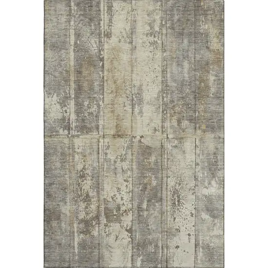 Beige Wheat And Taupe Striped Washable Area Rug With UV Protection Photo 3