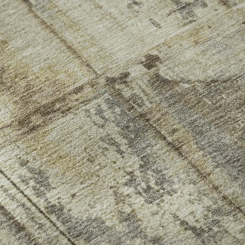 Beige Wheat And Taupe Striped Washable Area Rug With UV Protection Photo 7