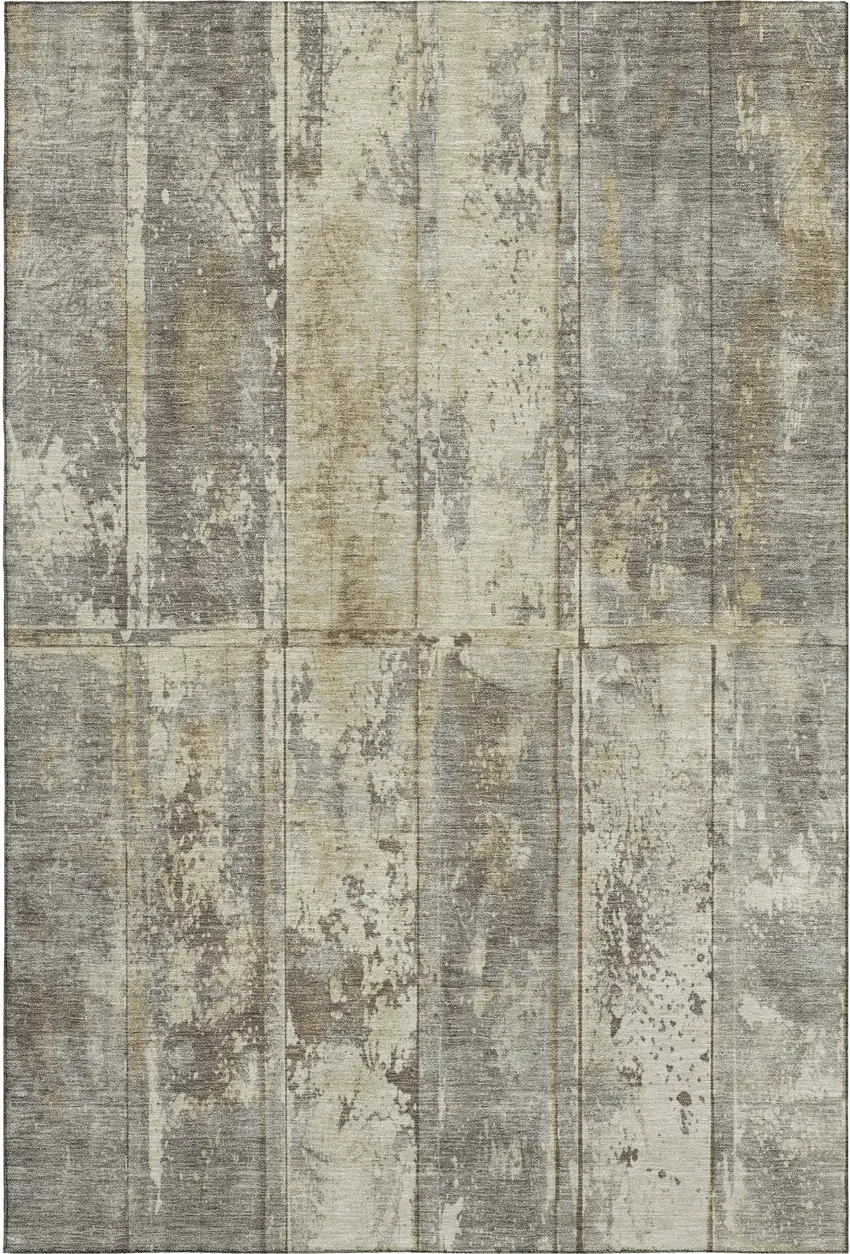 Beige Wheat And Taupe Striped Washable Area Rug With UV Protection Photo 3