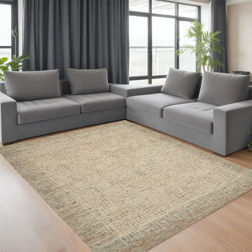 Beige Wool Abstract Area Rug Photo 1