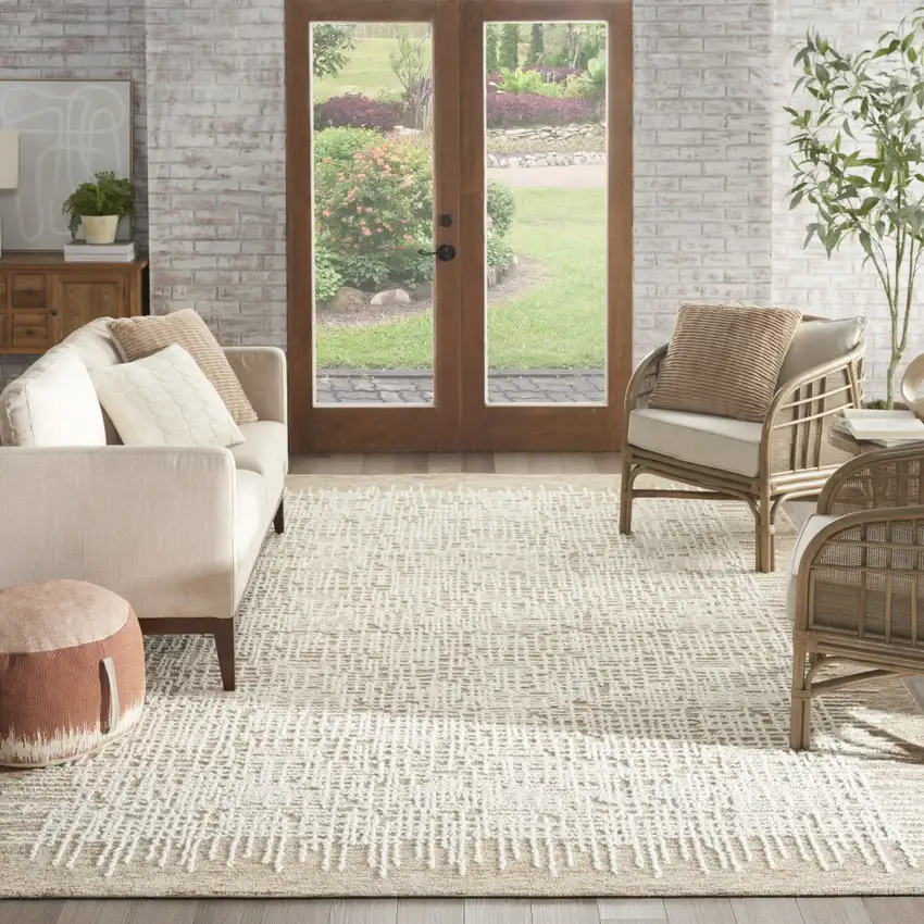 Beige Wool Abstract Area Rug Photo 6