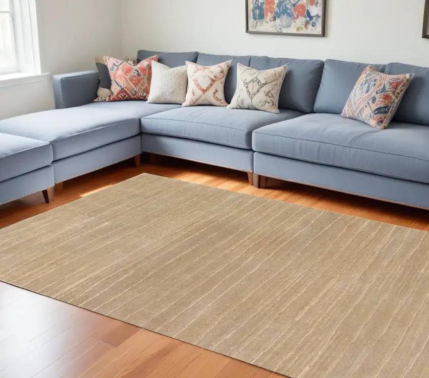 Beige Wool Abstract Lines Hand Loomed Area Rug Photo 1
