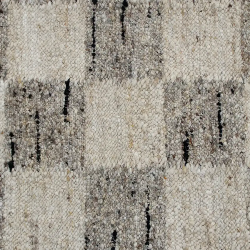 Beige Wool Checkered Hand Woven Area Rug Photo 9