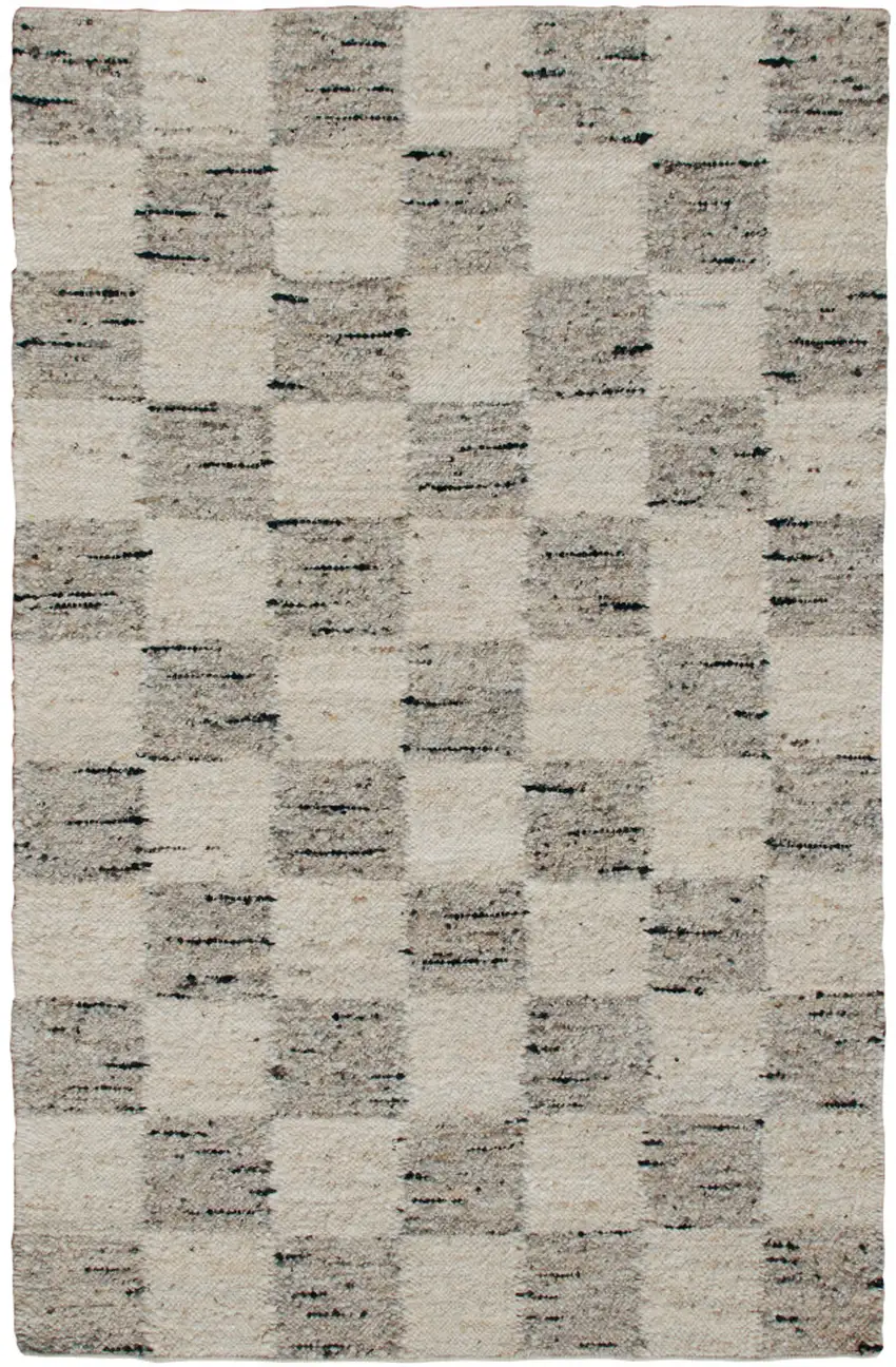 Beige Wool Checkered Hand Woven Area Rug Photo 1