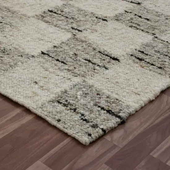 Beige Wool Checkered Hand Woven Area Rug Photo 8