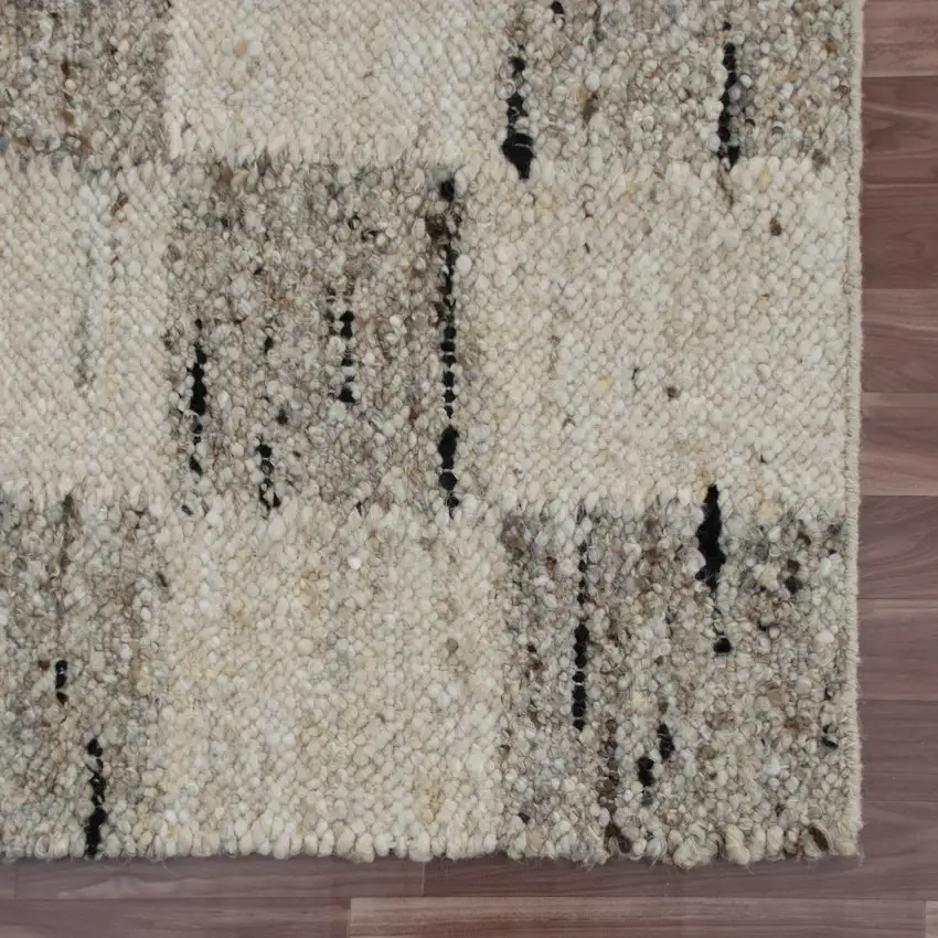 Beige Wool Checkered Hand Woven Area Rug Photo 7