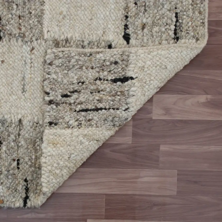 Beige Wool Checkered Hand Woven Area Rug Photo 3