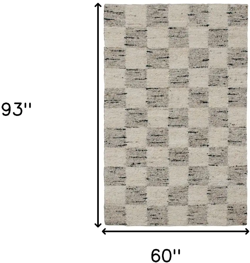 Beige Wool Checkered Hand Woven Area Rug Photo 6