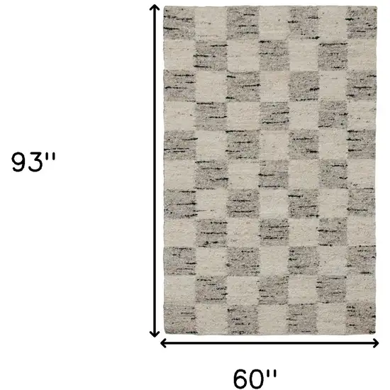 Beige Wool Checkered Hand Woven Area Rug Photo 6